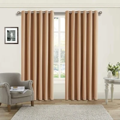 Image of AMEHA Blackout Curtains for Bedroom Beige Eyelet Living Room 54 Inch Drop Thermal Insulated Super Soft Black Out Kitchen Curtain &amp; Drapes with Tiebacks Pair Panels 46&quot; x 54&quot;