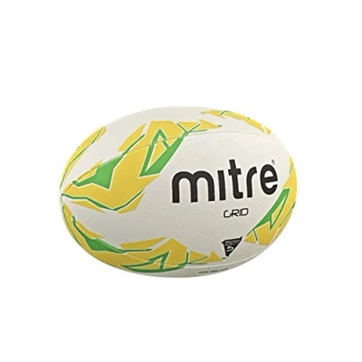 Image of Mitre Rugby Ball Extra Strong Lining Full Weight Hugely Popular, White/Yellow/Green, 5