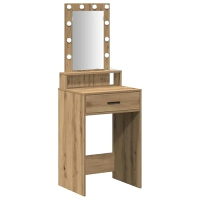 Image of vidaXL Artisan Oak Mirror Vanity Table with Drawers 50 x 41 140 cm Modern Design Brown Bedroom Furniture