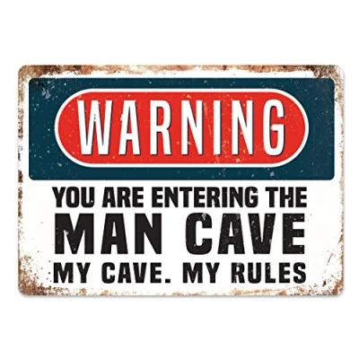 Image of Warning ManCave Metal Wall Sign Plaque Art Inspirational