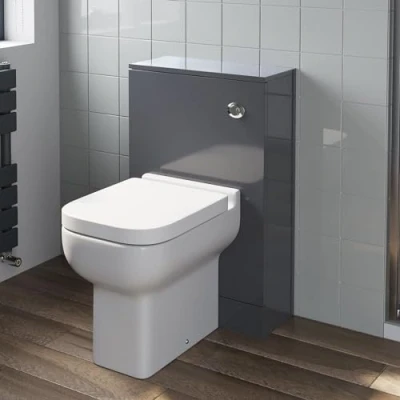 Image of BAYSTONE 500mm Bathroom Toilet BTW Furniture Unit Pan Soft Close Seat Gloss Grey Modern