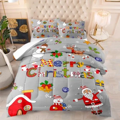 Image of Coverless Duvet Grey Christmas Double Microfiber Quilted Bedspreads Lightweight Size Comforter All Seasons Throw+2 Pillowcases(50x75cm) 200x200cm