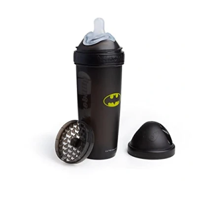Image of Herobility DC Batman Double Anti Colic Baby Bottle Award Winning Hero Bottles Soft Breast Like Teat, Easy Mixing Lid &amp; Net 340ml/12 fl oz