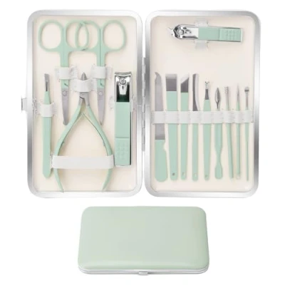 Image of Manicure Set Pedicure Kit Nail Clipper Men Women 16 Pcs Personal Care Tools with Portable Travel Case Professional Grooming for Family Friends(Green)