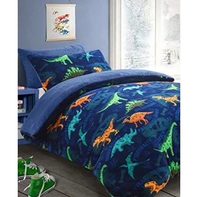 Image of LIZZIE JACOBS New Dinosaur Pattern Teddy Bear Fleece Super Soft Warm Cosy Kids and Adults Duvet Cover Sets Quilt Covers Bedding NZ (Single, Dinosaur)