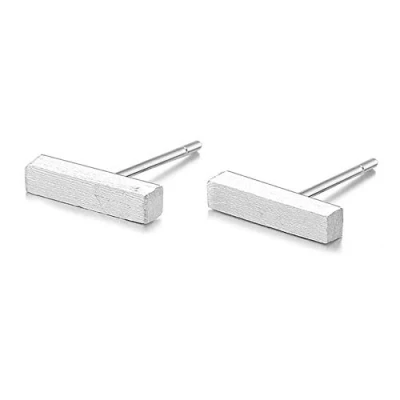 Image of Belons 925 Sterling Silver Plain Bar Stud Earrings Line Stick for Women Girls, 10mm 11mm 12mm (Silver 9mm)