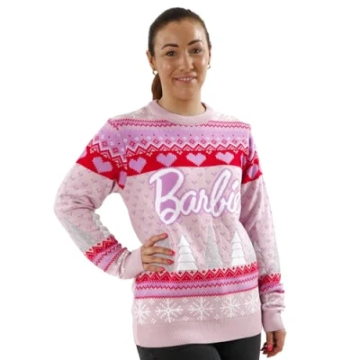 Image of Barbie Christmas Jumper Womens Ladies Jumpers Pink XX Large