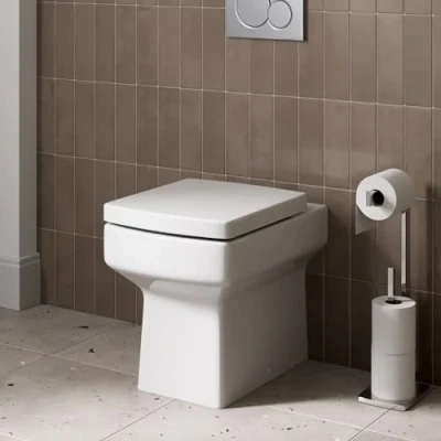 Image of Affine Royan Modern Bathroom Cloakroom Back to Wall Toilet Space Saving Short Projection Small BTW WC Toilets, Soft Close Seat, Square Pan, White Gloss Ceramic