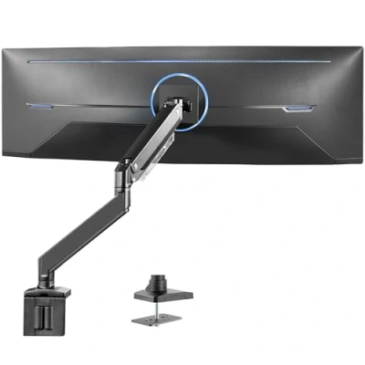 Image of VIVO Premium Aluminum Heavy Duty Monitor Arm for Ultrawide Monitors up to 49 inches and 33 lbs, Single Desk Mount Stand, Pneumatic Height, Max VESA 100x100, Black, STAND V101G1