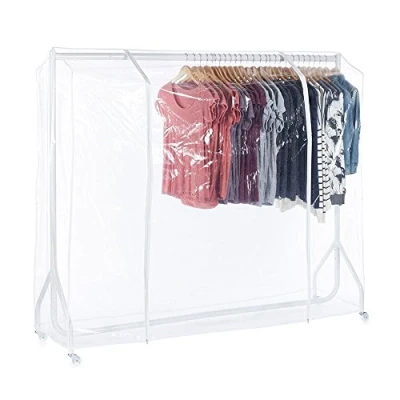 Image of Shopfitting Warehouse Gloss White Heavy Duty Clothes Rail with Clear Cover 6ft wide