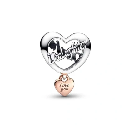 Image of PANDORA Love You Daughter Heart Charm Compatible Moments Bracelets 14k Rose Gold Gift for Her No Box