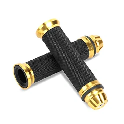Image of Motorcycle Handle Grips, Universal CNC Aluminum 7/8&quot; 22mm Rubber Hand Grips Motorbike Bar Handlebar (Gold)