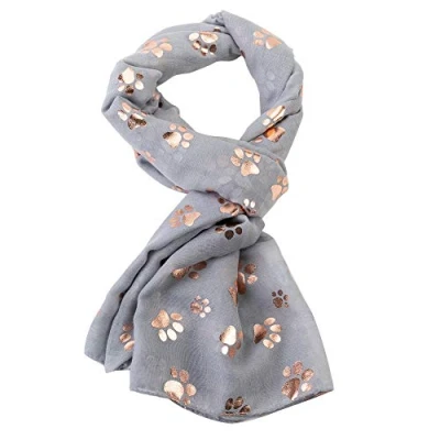Image of London Scarfs Ladies Women&#039;s Fashion Gold Foil Cat Dog Pow Scarf For Pet Lover Mother Gift (Silver)