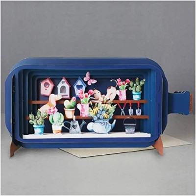 Image of Message in A Bottle 3D Pop Up Greeting Card Dogs with Flowers