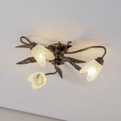 Image of Sonia Flower Design Multi Arm Semi Flush Ceiling Lamp, Glass Shades, 3x E14