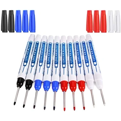 Image of UNOLIGA 10pcs Deep Hole Marker Pens, Tool, Carpenters Pen, 30mm Long Tip Permanent Marker, Reach Pen for Marking of Hard to Areas (Black Blue Red White)