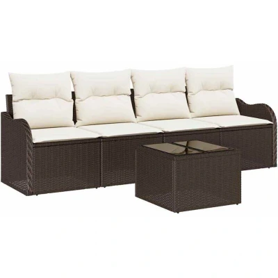 Image of vidaXL 5 Piece Garden Sofa Set with Cushions Brown Poly Rattan