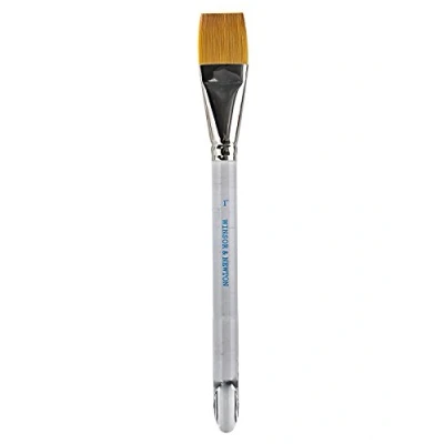 Image of Winsor &amp; Newton Series 995 Aquarelle Golden Nylon Short Handle Brush Flat Wash 1&quot;, Plastic, Nickel, 1 Inches