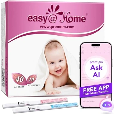 Image of Easy@Home 40 Ovulation Test Strips and 10 Pregnancy Width of 5mm Powered by Premom Predictor iOS Android App