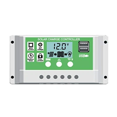 Image of Y&amp;H 10A Solar Panel Charge Controller for 12V 24V Lead acid/lithium Battery with Dual USB Backlight LCD Display and Timer Setting ON/Off Hours