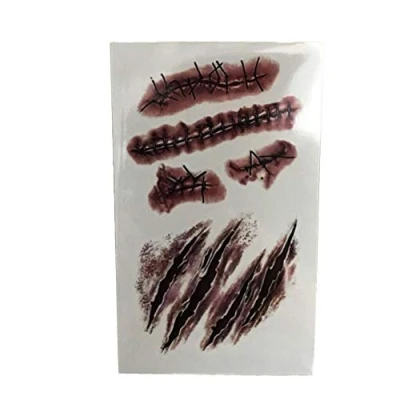 Image of LJTOUS Holiday party Masquerade Prank Horror Realistic Fake Bloody Wound Stitch Scar Scab Waterproof Temporary Tattoo Sticker Makeup Props