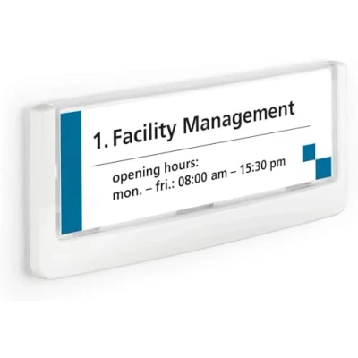 Image of Durable Click Information Sign 149 x 52.5 mm Dark Blue Door and Wall Includes Fittings Ideal for Offices, Hotels, Public Buildings, etc.