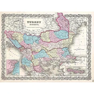 Image of Wee Blue Coo 1855 Colton Map Turkey Europe Macedonia And The Balkans Art Print Poster Wall Decor 12X16 Inch