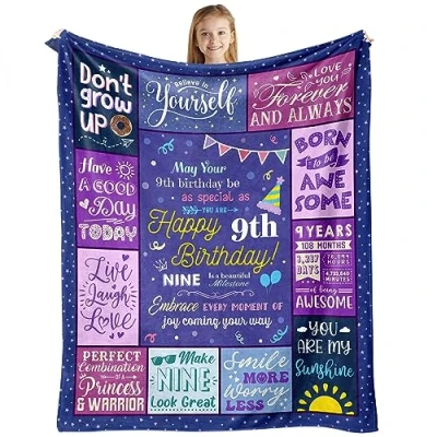 Image of Gifts for 9 Year Old Girls, Girl Gifts, Birthday Girl, 9th Decorations Gift Ideas Throw Blanket 60x50 Inch