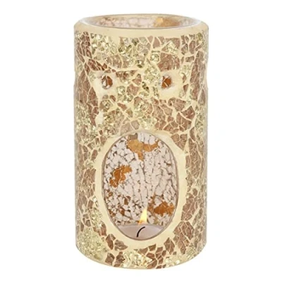 Image of Elegant Gold Glass Pillar Crackle Oil Burner 14.5cm x 8cm (1 Pc.) Luxurious Design, Premium Material, Aromatherapy Accessory Ideal for Home &amp; Office Decor