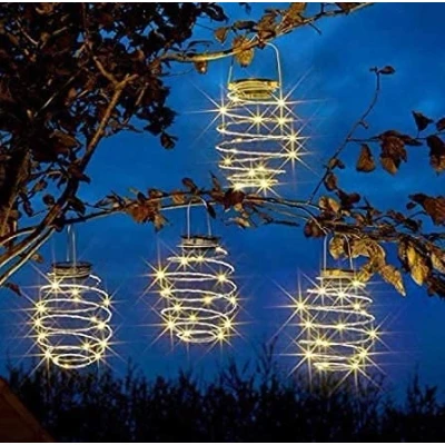 Image of 4pcs Solar Spiral Lights,Creative Iron Art Lanterns,Waterproof Hanging Lanterns Decorative,LED Pendant Lamp for Outdoor Garden Patio Porch Path Yard Fairy Lights Decoration…