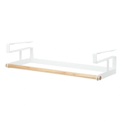 Image of YAMAZAKI 4124 Home Under Shelf Hanger Holder Laundry Hanging Storage Rack Organizer Steel + Wood Undershelf Solution, Alloy, White