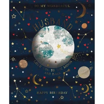 Image of Wonderful Husband Birthday Card Love You to the Moon and Back with Foil Details Eco Friendly Recyclable by Paper House