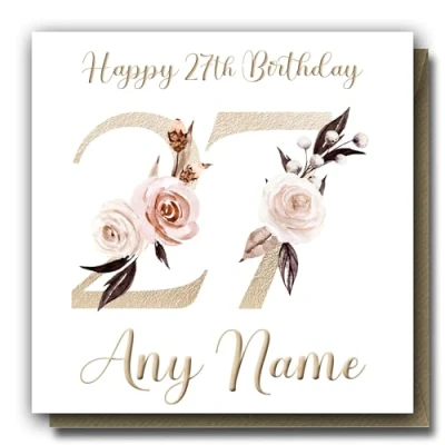 Image of Personalised 27th Birthday card Twenty seven for women Custom Name Floral greeting her 27 today