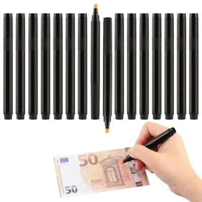 Image of 16Pcs Money Checker Pen Counterfeit Detector Pens Currency Marker Tester for Fake Bill Detection Forged Note Cash (Black)