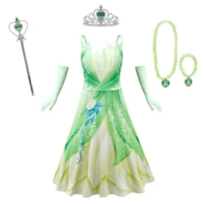 Image of Lito Angels Princess Tiana and the Frog Fancy Dress Up Costume with Gloves Accessories for Kids Girls Age 4 5 Years (Tag Number 110)