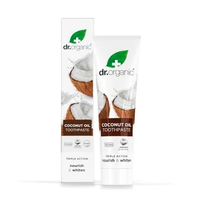 Image of Dr Organic Coconut Oil Toothpaste, Whitening, Natural, Mens, Womens, Vegan, Cruelty Free, Paraben &amp; SLS Organic, 100ml, Packaging may vary