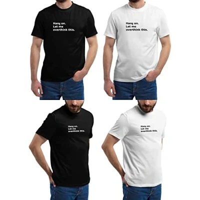 Image of (2 Pack) Mens T Shirt with Stylish Print Casual Short Sleeve Premium Soft Medium Weight Multipack Ideal for Everyday Wear Fast Drying Essential Crew Neck Noos (Hang (Black &amp; White), XL)