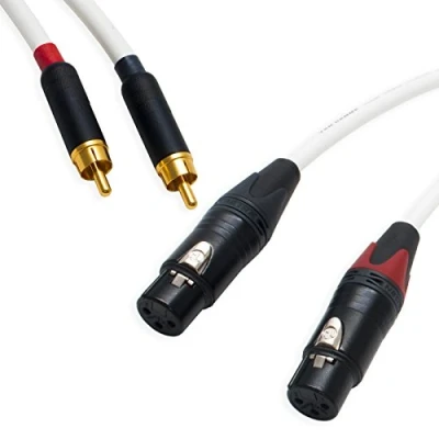 Image of Pseudo Balanced RCA Phono to Female XLR Lead (PAIR). Van Damme &amp; Neutrik Cable (1m, White)