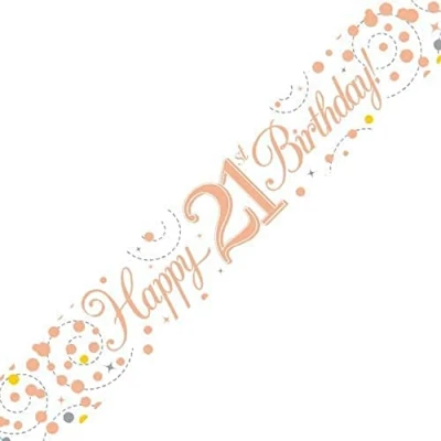 Image of 9ft Banner Sparkling Fizz 21st Birthday White &amp; Rose Gold Holographic