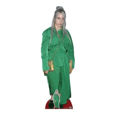 Image of Star Cutouts CS804 Billie Eilish Green Suit Gold Bag Lifesize Cardboard Cutout with Free Mini Table Top Standee Height 161cm, Multicolour