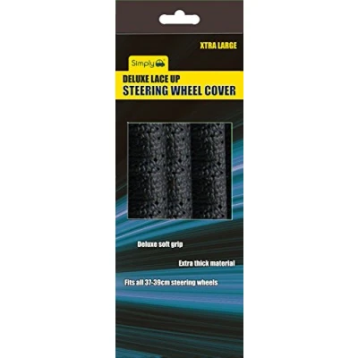 Image of Simply SWC202 Deluxe Lace Up Steering Wheel Cover, SL 41 43cm,Fits Easily, Comfortable to Drive with, Stop Spinning Through Fingers