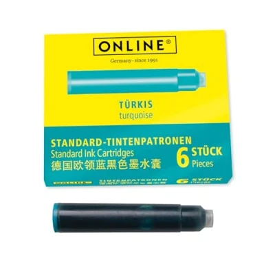 Image of Online 17224/24 standard ink Cartridge, colour turquoise, 1 pack à 6 cartridges, for fountain pens and rollerballs