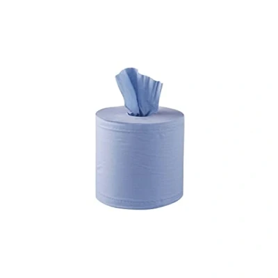 Image of Jantex DL921 Centrefeed Blue Roll Paper Towels 2 Ply Recycled Wiping Paper, Embossed Pattern Commercial &amp; Kitchen 120mm Length per Roll, Pack of 6