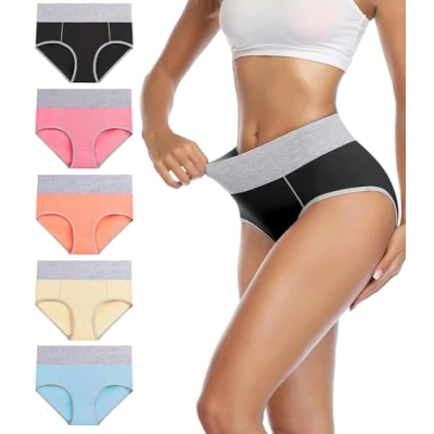 Image of wirarpa Ladies Cotton Knickers High Waisted Underwear Full Coverage Briefs Comfy Panties for Women 5 Pack L