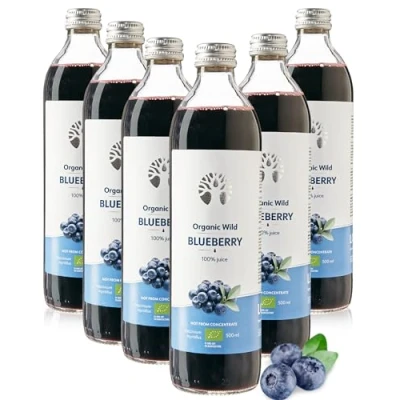 Image of LOOV Organic Wild Blueberry Juice, 100% Pure Not From Concentrate, Cold Pressed Crafted Nordic Blueberries, No Added Water or Sugar, 6 x 500ml