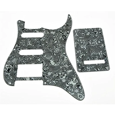Image of KAISH 11 Hole ST/Strat Style Pickguard HSS Pick Guard with ST Back Plate Tremolo Trem Cover for USA/Mexico Stratocaster/Strat Black White Shell