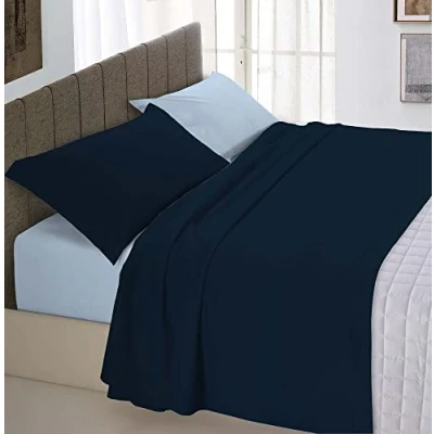 Image of Italian Bed Linen “ Natural Color Set, Dark Blue/Light Blue, Double