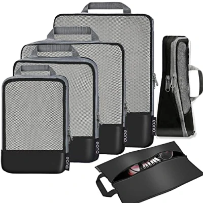 Image of Eono Compression Packing Cubes, Luggage Organiser Set, Extensible Suitcase Organiser, Organisers for Suitcases, Cubes Travel or Home Storage Black, 6 Set