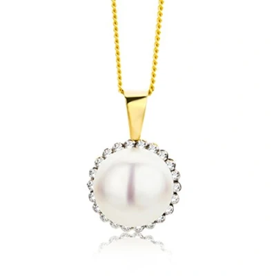 Image of Miore Necklace Pendant Women Freshwater Pearl Chain Brilliant Cut Zirconia Yellow Gold 9 Kt / 375 45 cm