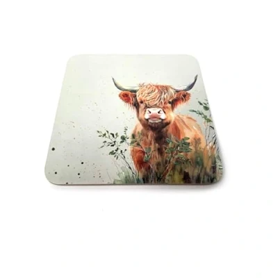 Image of Deenz Set Of 6 Highland Cow Coasters/Placemats Natural Cork Winter Scotland Drink Cup Mug Glass Table Protection Mat (6 Coasters)